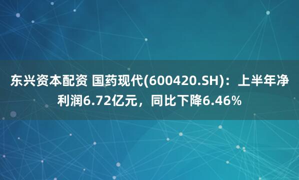 东兴资本配资 国药现代(600420.SH)：上半年净利润6.72亿元，同比下降6.46%